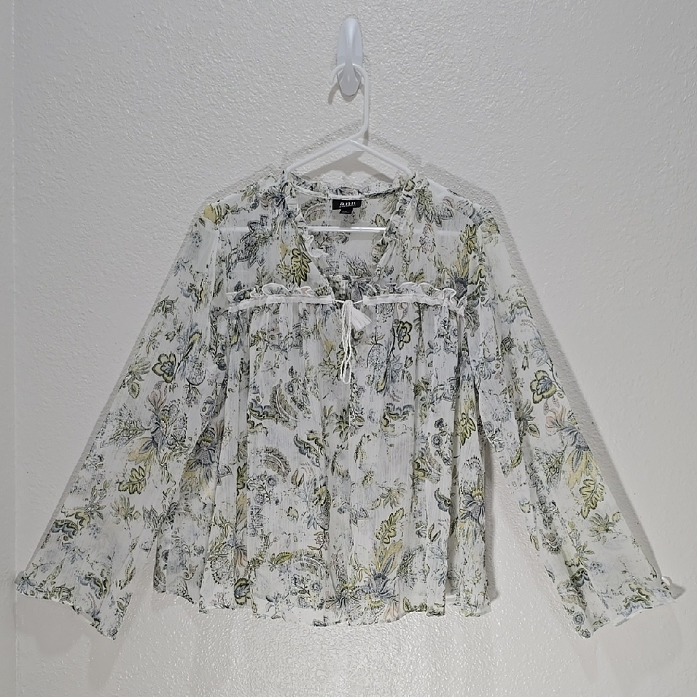 3/$15 A.N.A - Women's White Flowy Sheer Long Sleeve Floral Print Size Large